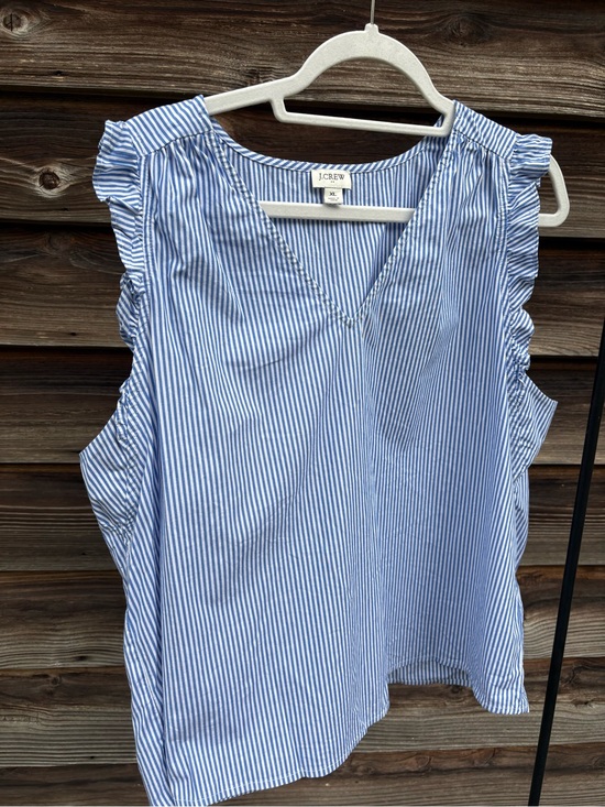 J. Crew Factory Tops - J. Crew Factory Blue & White Striped Ruffle-Sleeve V-Neck Blouse